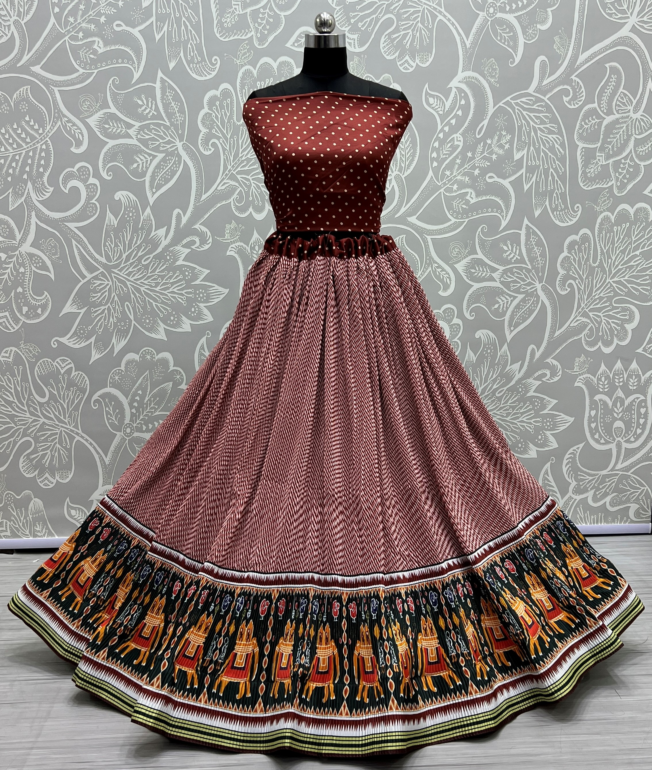 WINE AND PEACH Printed Silk Festival Wear Lehenga Choli